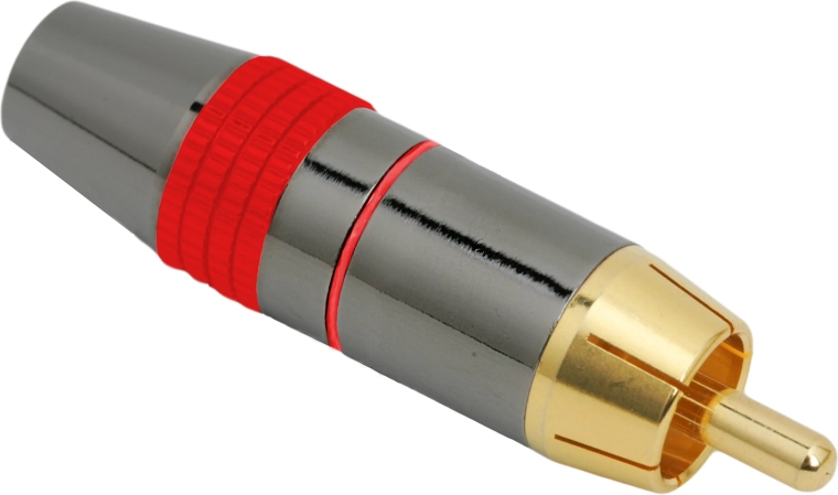 Conector RCA dorado con anillo de identificación plateado