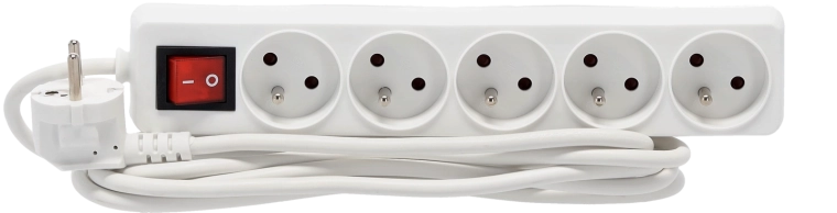 Regleta alargadora con protección contra sobretensiones e interruptor, 5 tomas, 3 m, blanca