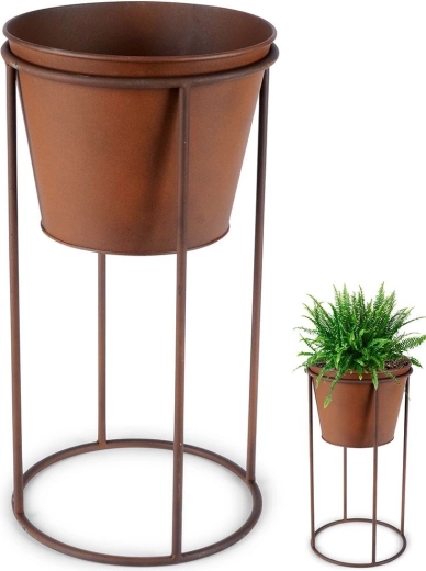 Soporte metálico con macetero de 44 cm en acabado oxidado