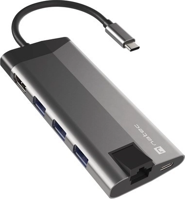 Concentrador USB‑C NATEC Fowler Plus 8 en 1, 3× USB 3.0, HDMI 4K, RJ‑45, SD/microSD, PD 100 W
