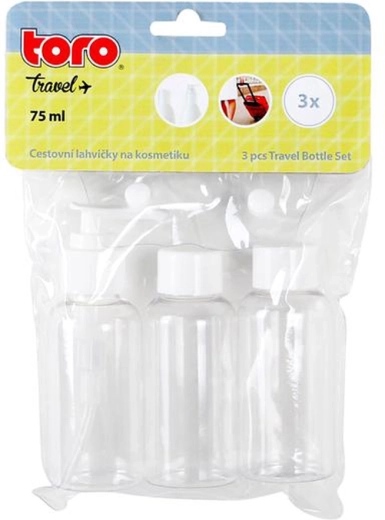 Juego de 3 botellas de viaje para cosmética con bomba, transparentes