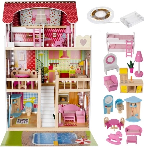 Kruzzel casa de muñecas de madera tipo villa con piscina 90 cm