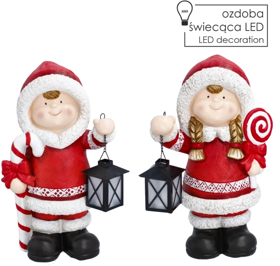 Figura navideña de niño/a con farol LED 40 cm - 1 pieza