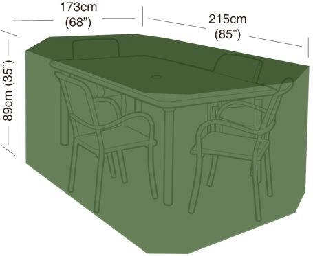 Funda protectora para conjunto de jardín de 4 sillas y mesa rectangular 215 × 173 × 89 cm, PE 90 g/m², verde