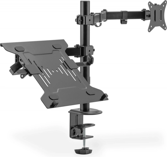 Soporte de escritorio para monitor y portátil con brazo doble