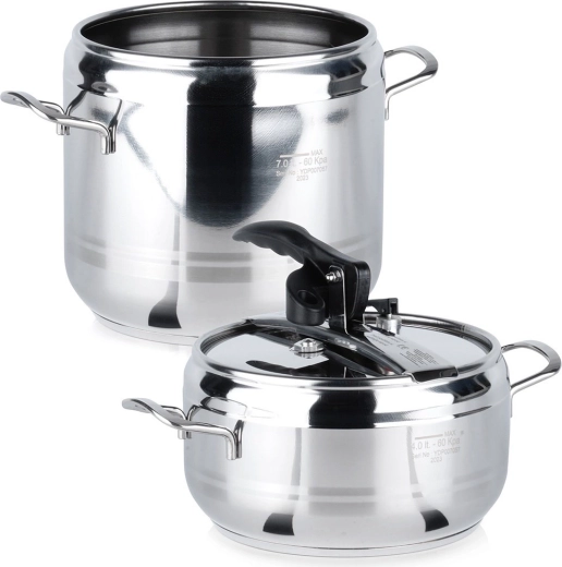 Olla a presión de acero inoxidable PROFI 4 + 7 l, set de 2 piezas