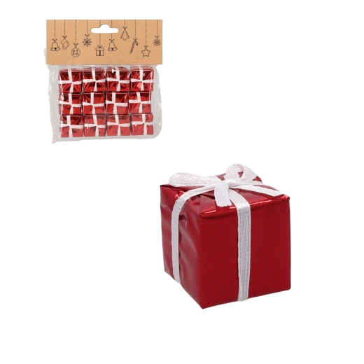 Set de 12 adornos navideños con forma de regalos de 2,5 cm