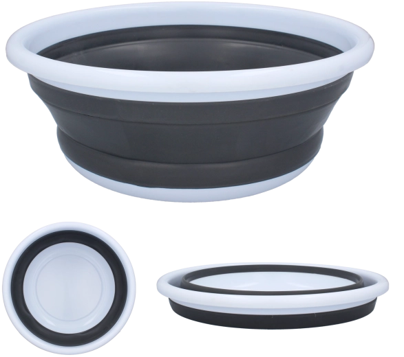 Lavabo plegable de 9 l de plástico y silicona, gris y blanco