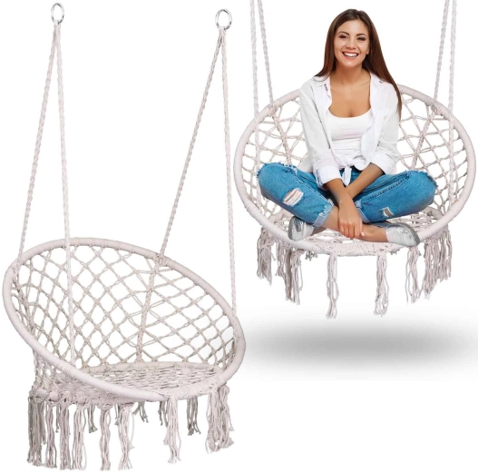 Sillón colgante boho beige