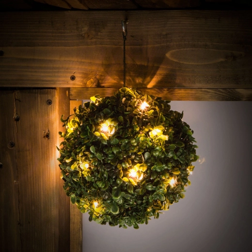 Buxus solar colgante con 20 LED de luz blanca cálida, 25 cm