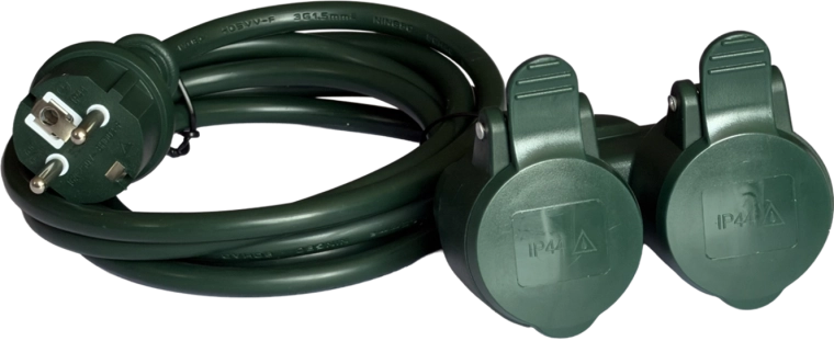 Cable alargador de jardín de 10 m con 2 tomas, verde