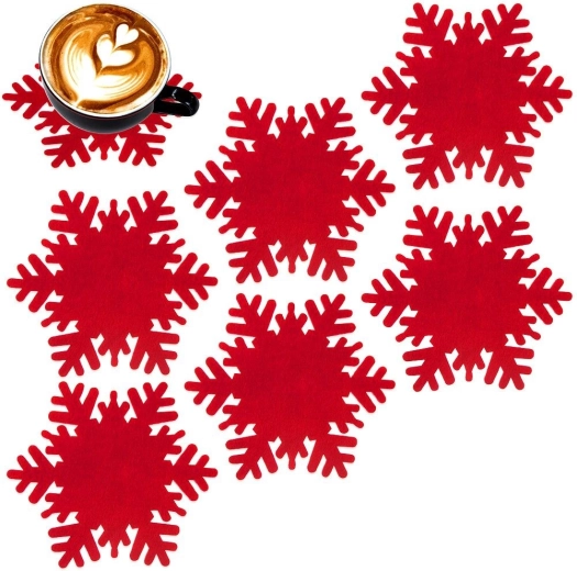 Posavasos de fieltro en forma de copo de nieve rojos 13,5 cm – set de 6 uds.