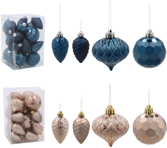 Juego de bolas navideñas de 6 cm – azul marino y beige‑dorado, 22 uds.
