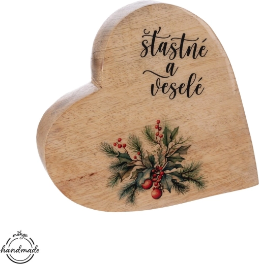 Decoración de corazón de madera de mango con la inscripción «feliz y alegre»