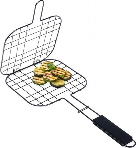 Cesta de parrilla con cierre para hamburguesas, superficie antiadherente, negra 49 × 21 cm