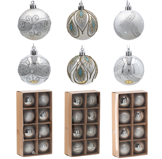 Set de bolas navideñas plateadas de 6 cm – adornos irrompibles para el árbol, 8 uds.
