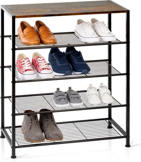 Zapatero metálico Vilde de 5 niveles negro 60 × 30 × 74 cm