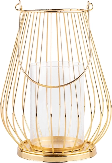 Candelabro metálico dorado con diseño de rejilla 23 cm