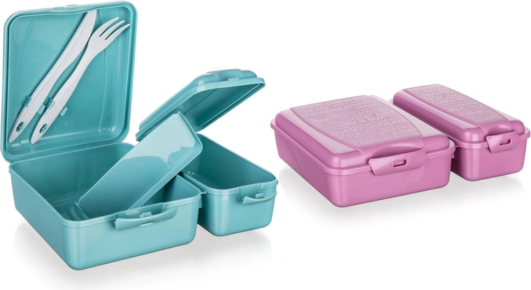 Fiambrera compartimentada con cierre de clip y cubiertos 21,5 × 16 × 6,5 cm - 1 pieza