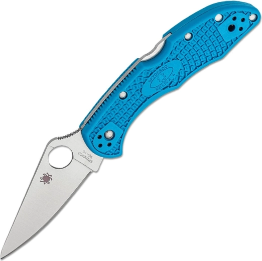 Spyderco Delica 4 azul, cuchillo plegable EDC con afilado plano, VG-10, Satin