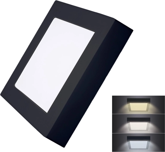 Mini panel LED Solight CCT de superficie, cuadrado, 12 W, negro