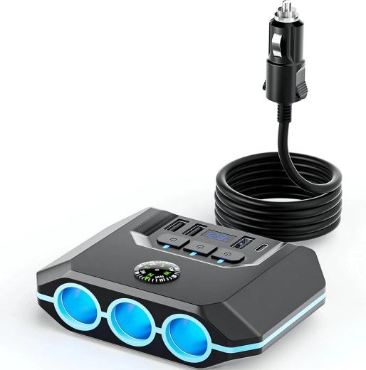 RENEW FORCE divisor para encendedor de coche de 120 W con 3 tomas, USB QC 3.0 y USB-C PD