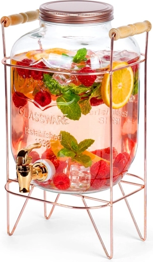 Dispensador de bebidas de vidrio Vilde con grifo y soporte, 5,5 l