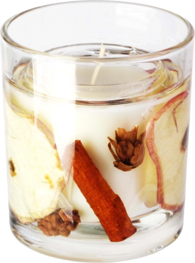 Vela aromática en vaso de cristal Manzana navideña con canela 206 g (8 × 9 cm)