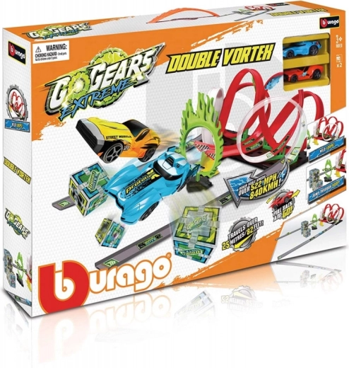 Pista de coches Bburago GoGears Extreme Vortex con loops y aro de fuego