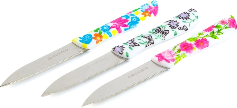 Set de cuchillos peladores con diseño floral, 3 unidades