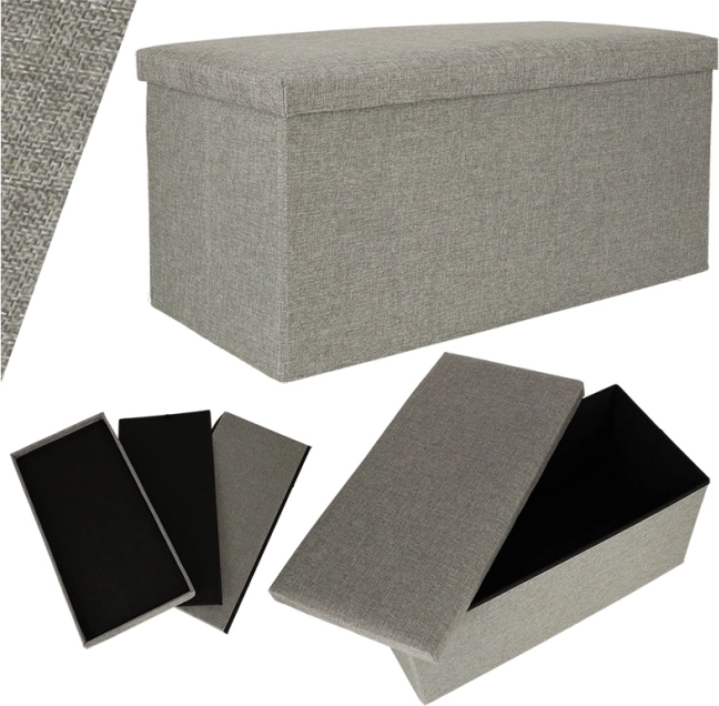 Puf gris plegable con almacenaje 76x38x38 cm