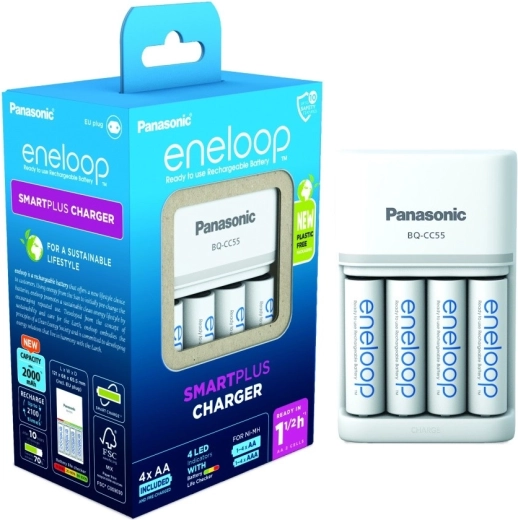 Cargador Eneloop Smart and Quick BQCC55 + 4x baterías AA