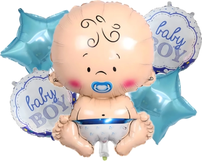 Globos para baby shower de niño – set de 5 uds con motivo de bebé y estrellitas