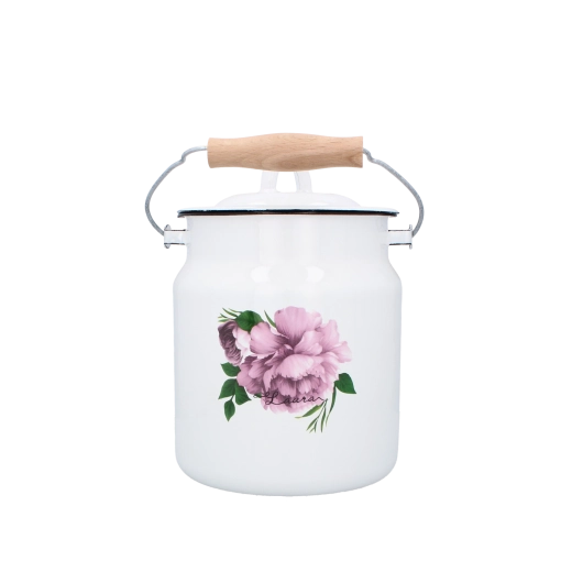 Jarra esmaltada para leche Laura 3,3 l, peonía blanca
