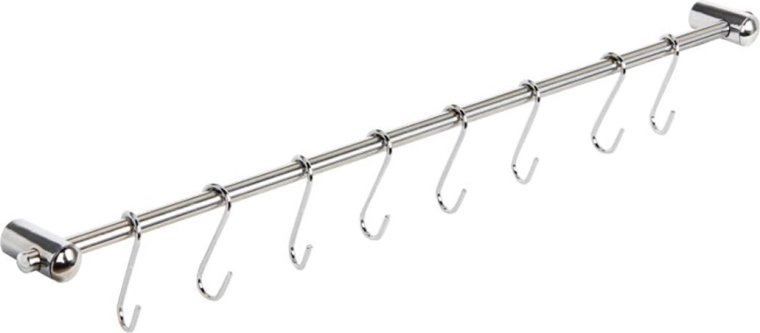 Barra de cocina colgante 54 cm con 8 ganchos, acero inoxidable + acero