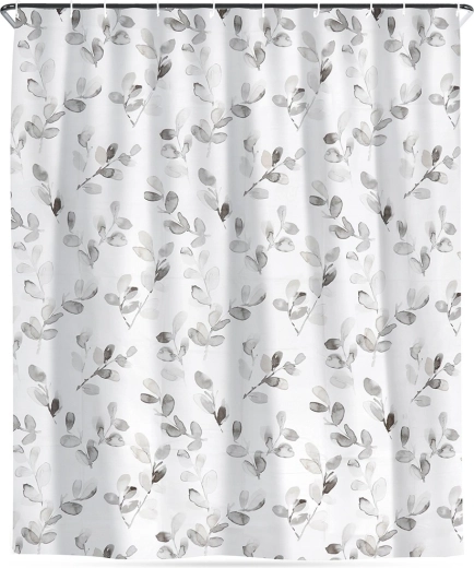 Cortina de ducha con ganchos, impermeable, motivo vegetal 180 × 180 cm