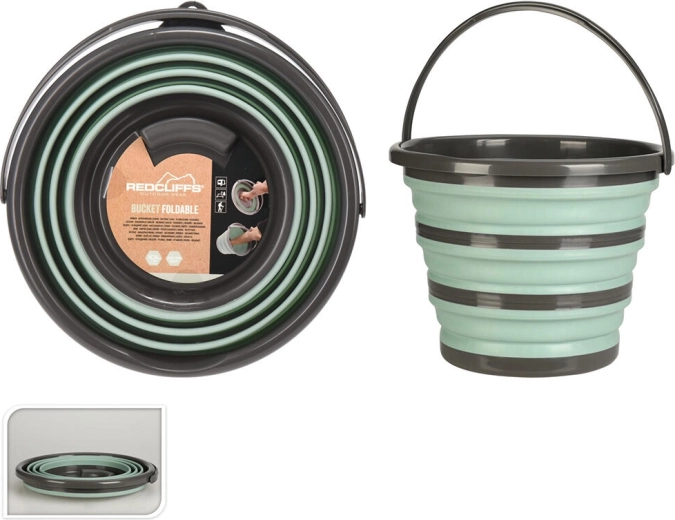 Cubo plegable de 10 l de PP y TPE, rayas gris-verdes