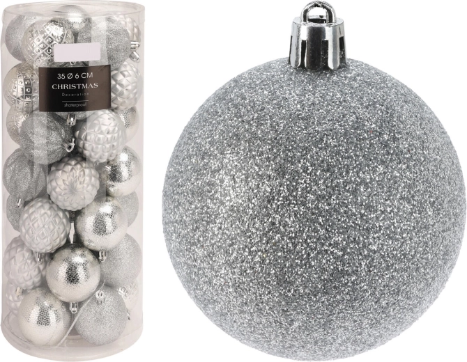 Adornos navideños en forma de bola plateados, diámetro de 6 cm, mezcla de tonos