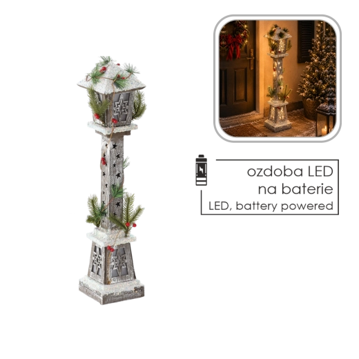 Linterna LED navideña de madera con estrellas 13 × 13 × 60 cm
