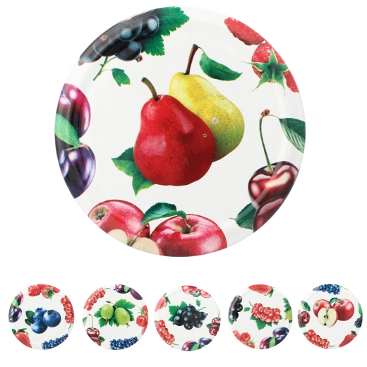 Tapa metálica twist-off 82 mm con motivo de frutas