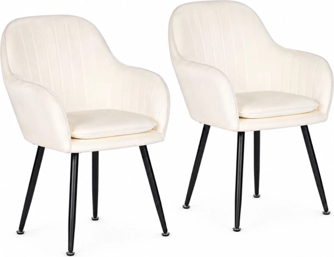 Juego de 2 sillas tapizadas de terciopelo ModernHome en color crema