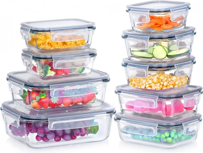 Recipientes de vidrio para alimentos con tapa y junta hermética, set de 9 piezas