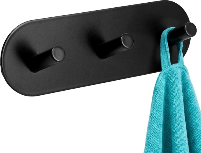 Storage Solutions perchero metálico adhesivo para pared, negro, triple 15 × 5 × 3,5 cm