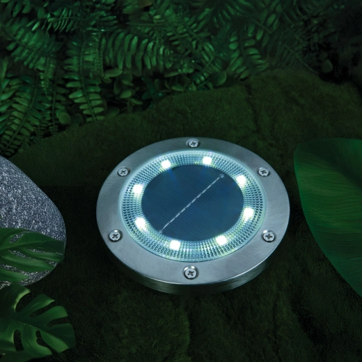Lámpara LED solar para suelo o pared, redonda, luz blanca fría, 12 cm