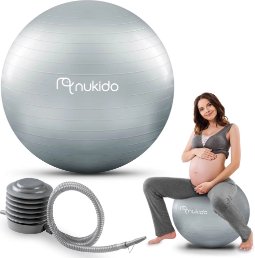Pelota de embarazo y fitness NUKIDO de 65 cm con bomba, gris