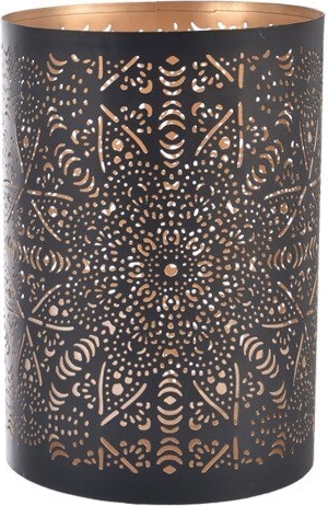 Portavelas metálico Mandala negro y dorado 12 cm