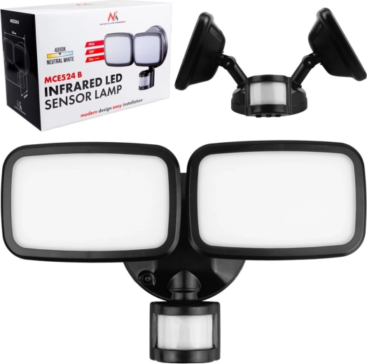 Luz LED de pared con sensor PIR 20 W, 1500 lm, IP65, blanco neutro 4000 K, negro