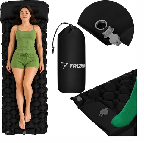 Colchón turístico autoinflable para 1 persona Trizand 190 × 60 cm con bomba de pie y funda
