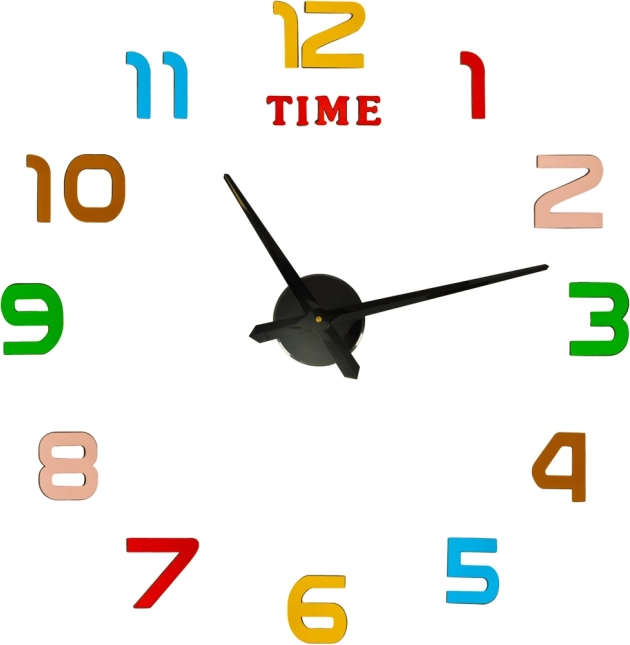 Reloj de pared adhesivo DIY, diámetro 80–90 cm, números de colores, agujas negras
