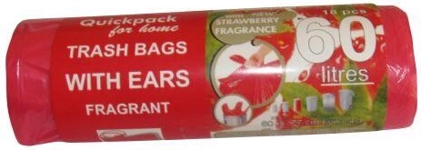 Bolsas de basura con asas 60 l, 60 × 72 cm, aroma a fresa (18 uds.)